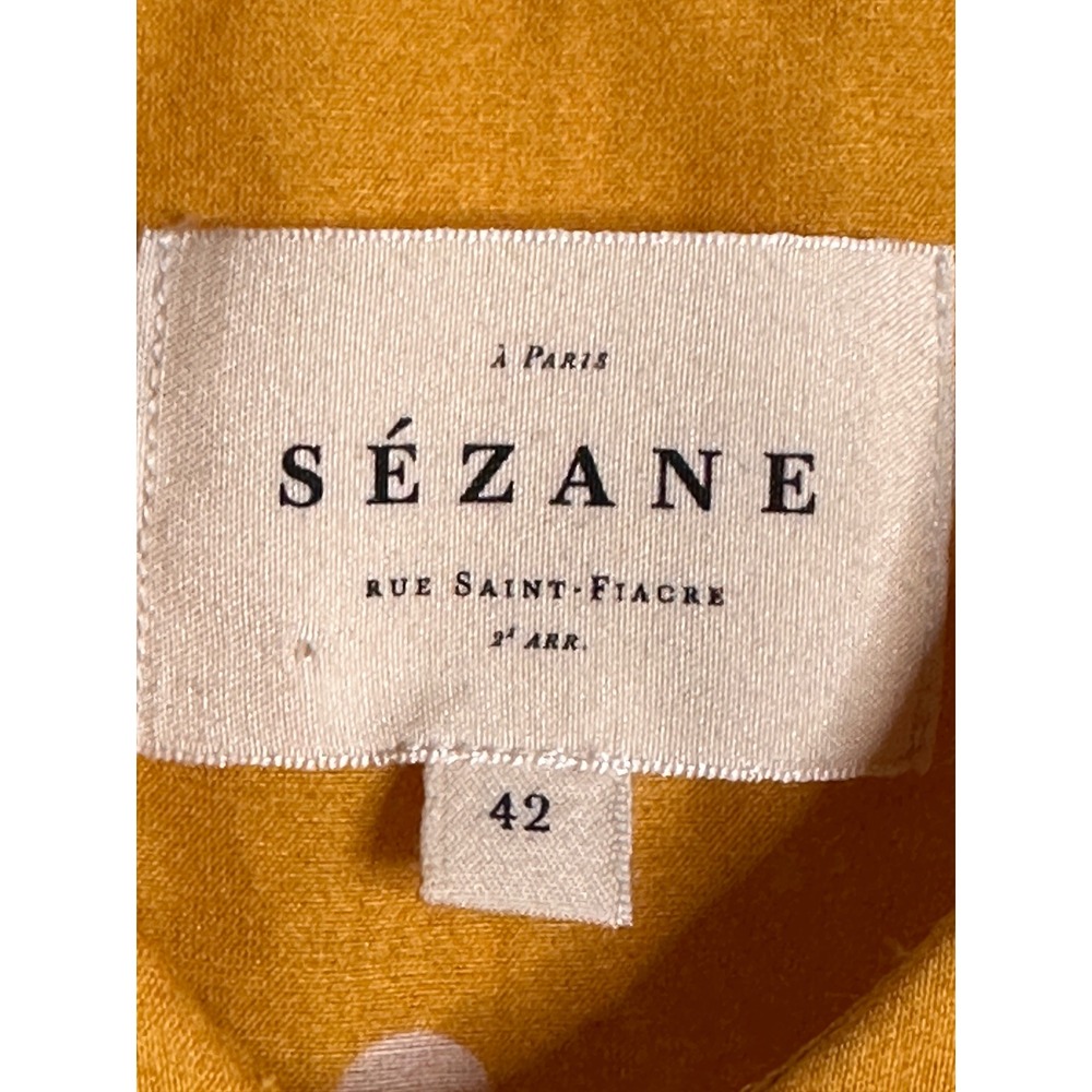 SEZANE Size 42 8-10 Shirt Mustard Yellow Polka Dot Silk Cotton Button Down - Picture 5 of 7